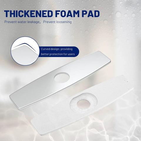 10 Inch Stainless Steel Sink Hole Cover Deck Plate For Chrome Kitchen Or Bathroom Faucets Fits 1 Or 3 Hole Escutcheons shown with foam pad