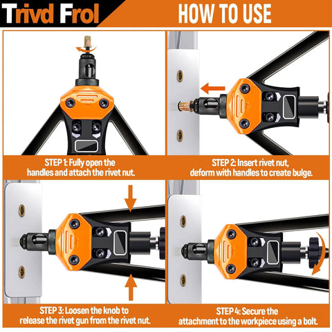 Step-by-step use of Beefed Up 16 Inch Rivet Nut Tool Kit With 15 Metric And SAE Mandrels, 281 Piece Nutsert Nut Kit on metal surface