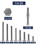 One Quarter Inch Hex Head Screw Bolt Pack Of Twenty In 304 Stainless Steel Fully Threaded With Plain Finish Twenty Threads