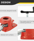 Heavy Duty Six Pack Of Half Inch Pipe Clamps For Woodworking, Built Tough Cast Iron Frame with ergonomic handle and four plate clutch.