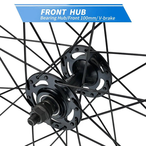 Close-up of Fixed Gear Wheelset 700C Aluminum Alloy Rims 40mm 60mm Track Style single-speed front hub with V-brake 100mm.