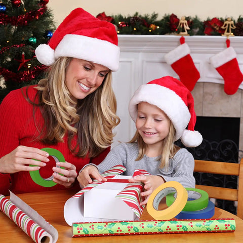 Family wrapping gifts using Six Pack Colored Masking Tape 0.94 Inch Wide By 60 Yards Each, Vibrant Rainbow Craft Tape for DIY projects