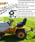 Cub Cadet lawn tractor with an all-in-one clutch rebuild kit, including friction disc, springs, bearing, and roll pins on display.
