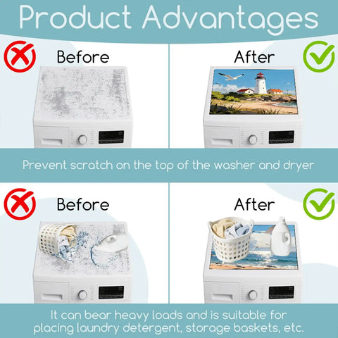 Coastal Beach Vibe Washer And Dryer Dust Covers 2 Pack 23.6x23.6 Inch Top Protector Pads Before and After View