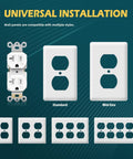 10 Pack Duplex Wall Receptacles 20A Tamper Resistant Outlets For Home Or Business Use with standard and mid-size plates.