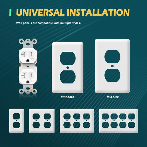 10 Pack Duplex Wall Receptacles 20A Tamper Resistant Outlets For Home Or Business Use with standard and mid-size plates.