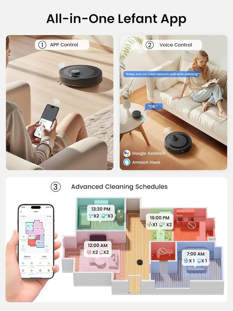LiDAR Robot Vacuum And Mop Combo With Auto Self-Empty Dock, 6000Pa Suction, app and voice control demonstration