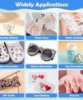 Various applications of Clear Rhinestone Glue for Jewelry Making and Nail Art 4 Pack 15mL with Precision Tip shown on assorted items