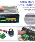 CNC Spindle Motor Kit 500W ER11 Brushed With PSU showing power supply and cables for wood engraving setup
