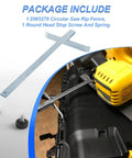 Rock Solid Circular Saw Rip Fence Guide for Flawless Straight Cuts, metal tool and mounting screw, shown with saw.