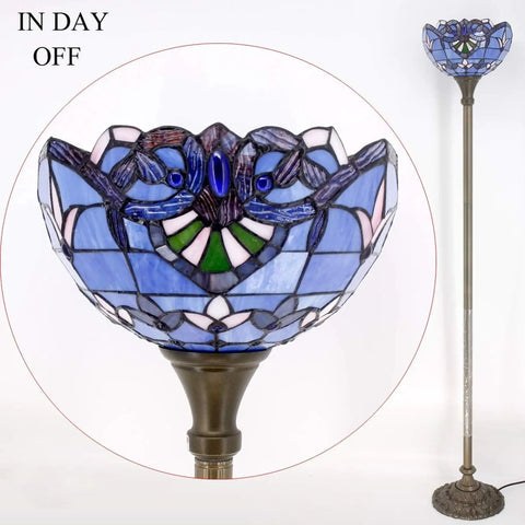 Dope Tiffany Style Floor Lamp With Blue Purple Baroque Stained Glass 71 Inch Tall Torchiere Pole Light 12 Inch Shade
