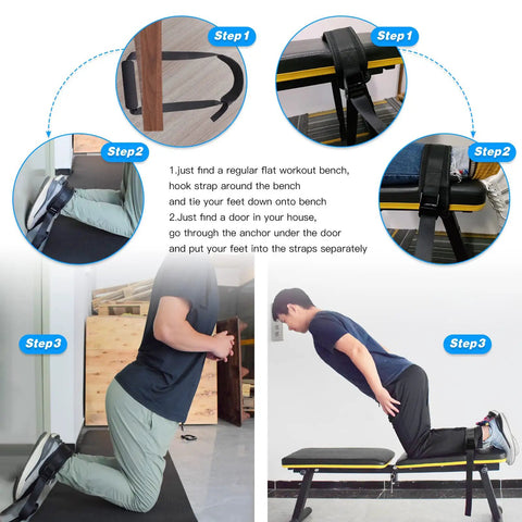 Nordic Hamstring Strap For Bench Training Go To Easy Nordic Curl Strap setup on bench for leg workout in home gym