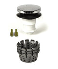 Toe Touch Foot Operated Bathtub Drain Stopper With 3/8 Inch And 5/16 Inch Fittings Includes Three Hair Catcher Strainers displayed