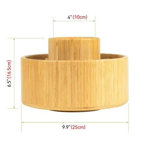 Large Bamboo 360 Degree Rotating Pencil Holder Desk Organizer With 11 Compartments For Pens Markers And Tools Smooth Spin For Easy Access Keeps Your Workspace Neat Must Have Eco Friendly Office Accessory showing dimensions