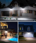 2 Pack Solar Motion Sensor Outdoor Security Lights With 4 Adjustable Heads, 286 LEDs delivering 3000 Lumens on modern homes