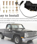 Adjustable Shifter Linkage Kit For GM Transmissions Bolts To Aftermarket Steering Columns With Slick Six Foot Stainless Cable And Tough Aluminum Mount, Includes installation components.