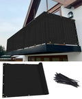 3 Foot By 25 Foot Balcony Privacy Screen Mesh Fence Cover For Deck Railing Outdoor Patio Windscreen 200GSM Heavy Duty HDPE Black Lattice Privacy Netting Pro Grade installed on a balcony with zip ties