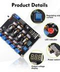 Adjustable LM2596 Power Supply Soldering Kit with digital display, LEDs, and control knobs for DIY electronics projects.
