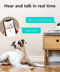 Indoor Smart AI Detection Security Camera For Pets Babies And Home Nanny Cam Vibe 1080P FHD Night Vision on table near dog