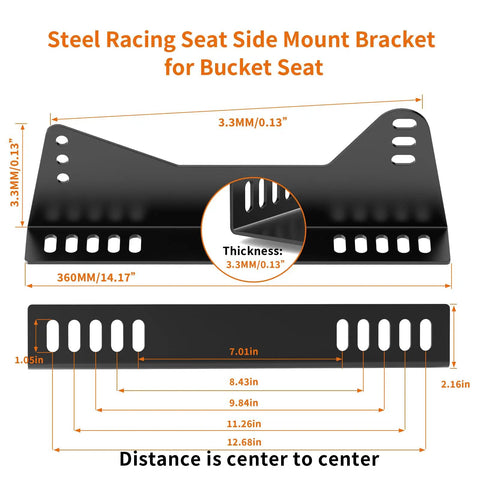 Diagram of Universal Bucket Seat Mounting Bracket Kit 2 Pack Heavy Duty L Shape Side Mount Brackets dimensions and features.