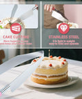 2 Piece Rose Red Stainless Steel Cake Slicer Cutter For Precise Even Square Sheet Cake Portions Easy Grip Ergonomic Handle Rustproof Baking Tool Dessert Server Kitchen Essential Perfect For Parties with cake cutting demo.