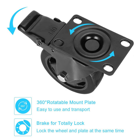 Side view of 4 Inch Caster Wheels Set of 4 Heavy Duty Rubber Plate Casters Load Capacity Up To 1200lbs With Safety Brakes