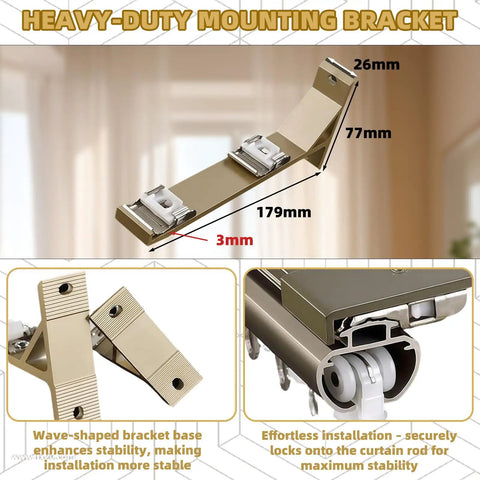 Heavy Duty Dual Curtain Rod System With Wall Mount Track And Aluminum Alloy Brackets, decorative gold mounting bracket with 179mm arm, 77mm height