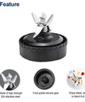 Replacement Blender Blade For Ninja Fits Nutri Ninja Auto IQ No Fuss 16 Oz Cup Six Fin Male Blade With Rubber Gasket Compatible With BL620C BL660 BL740 BL780 QB3000