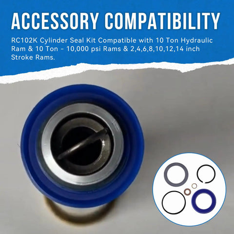 Top view of Cylinder Seal Kit For 10 Ton Hydraulic Ram 10000 Psi Rams And 2 To 14 Inch Stroke Options Compatible With RC102K