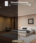 Image showing the effect of Pack Of Twelve 4 Inch Slim Canless Led Recessed Lights With Selectable 5Cct Dials dimming in a modern bedroom.
