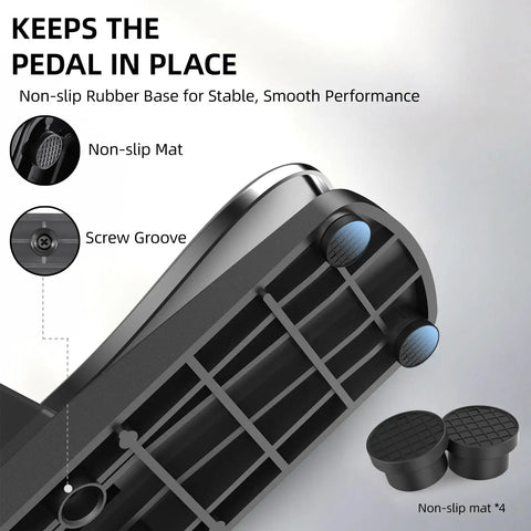 Universal Sustain Pedal For Keyboard With Polarity Switch And Quarter Inch Plug Fits Most Electronic Keyboards And Digital Pianos Durable Chrome Plated Metal Pedal For Slick Pro Level Sustain showing non-slip rubber base and screw groove for stability