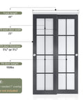 Bypass Double Sliding Pocket Door Hardware Kit 4ft Aluminum Track For 2 Door System, shown with dimensions, no door included