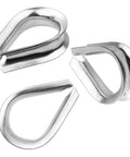 20 Pack 3/8 Inch Wire Rope Thimbles M10 304 Stainless Steel Rigging Sleeves in a close-up view showing six thimbles.