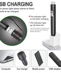 Beast Bright Long Range Green Beam Flashlight USB charging with various adapters, showing USB connection.
