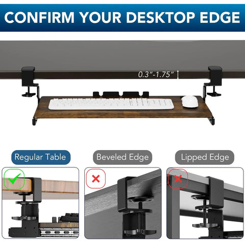 Under Desk Keyboard Tray With Sturdy C Clamp Mount, 32.5 Inch Clamp To Clamp Length, 27.3 Inch Sliding Platform By 11 Inch Wide