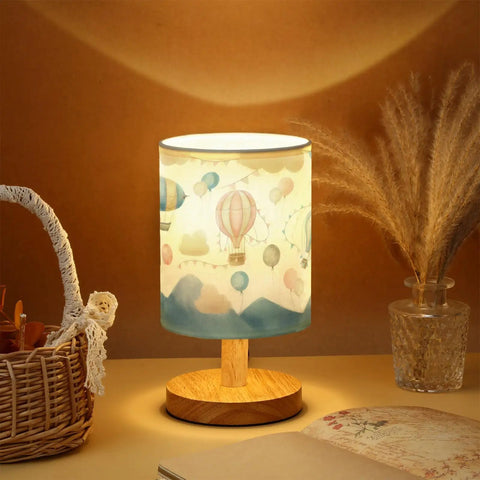 Hot Air Balloon Kids Table Lamp With Linen Shade And Wood Base for Bedroom Nightstand or Living Room Kid Friendly Cartoon Nursery Light