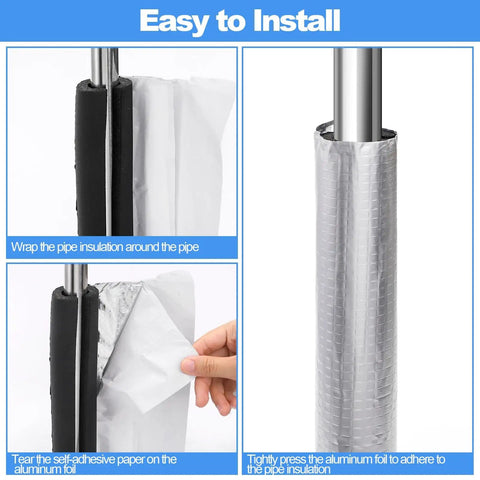 Installation of 12 Pack Foam Pipe Insulation Wrap With Self Adhesive Aluminum Foil Shield For Outdoor Pipes Spigots Water Heaters