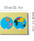 Montessori Wooden World Map Puzzle Set 23 Inch, 8 Geography Puzzles World USA Canada Europe Asia Africa North And South America With Control Cards, Kid Friendly Gift For Kids And Homeschool Learning Materials showing colorful pieces on board, dimensions 57cm by 45cm.