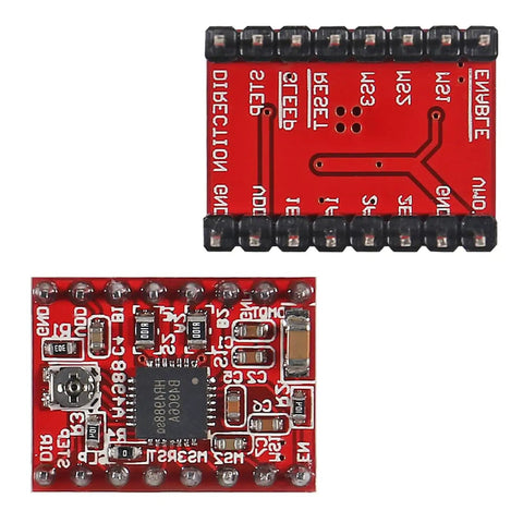 Top and bottom view of A4988 Stepper Motor Driver Module with heat sinks for 3D printers and Arduino DIY projects.