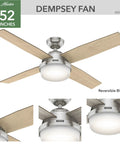 52 Inch Indoor Ceiling Fan With LED Light And Remote Brushed Nickel Finish Four Light Gray Oak Blades Modern Yet Totally Quiet Ceiling Fan For Bedroom Living Room Or Kitchen