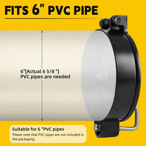 6 Inch PVC Conduit Carrier Kit With Locking Mechanism showing pipe fit and dimensions for secure transport