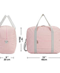 30L Foldable Personal Item Duffel Bag 18x14x8 Inches Pink With Shoulder Strap side and front view dimensions