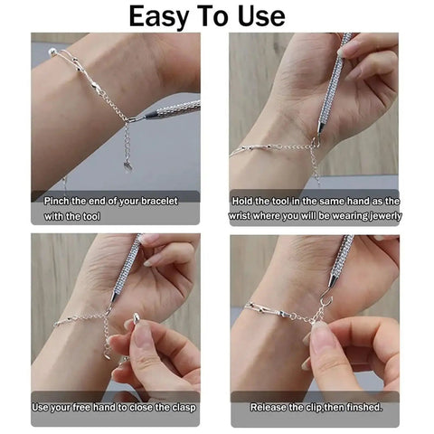 Rose Gold Bracelet Helper Tool Kit 12Pcs One Hand Jewelry Plier Clip Set For DIY Necklace And Watch Clasps Closures Easy On One Hand Operation No Help Needed Perfect Bracelet Assist Tools For Quick Secure Put On, silver bracelet clasp use guide