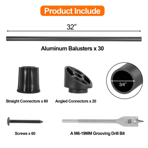 30 Pack 32 Inch Black Aluminum Deck Balusters Heavy Duty Railing Spindles For Porch Built Tough Zero Fuss Weather Resistant Powder Coated Metal Posts Totally Upgrade Your Space For Easy Backyard Vibes Today, accessories included.