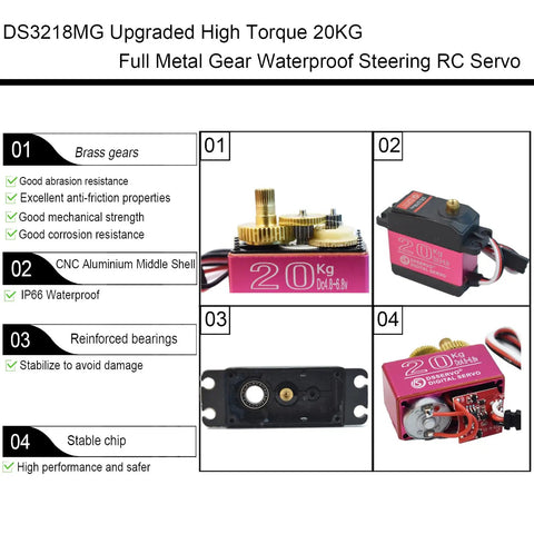 4 Pack 20Kg Digital RC Servo DS3218 Full Metal Gear Waterproof High Torque Beefy Servo with brass gears and aluminum shell