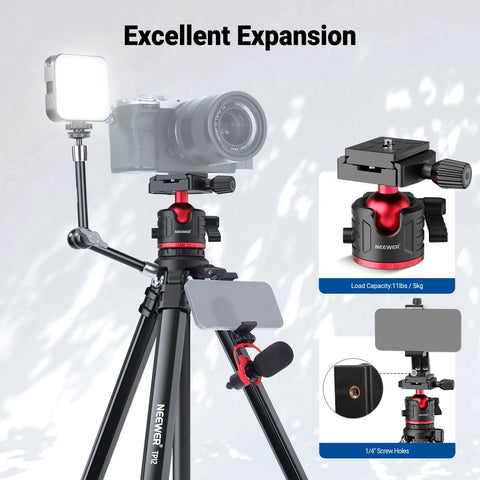 Travel Tripod For Camera And Phone, 66.5 Inch Tall Aluminum Stand With Ball Head Arca Type Quick Release Plate TP12 in use