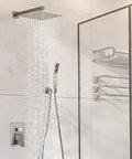 Massive 10 Inch Rainfall Shower Head Combo with Handheld Spray, Wall Mounted Faucet Set, Brushed Nickel finish