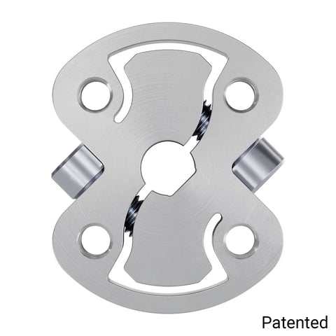 High Speed Compact Hub For 6mm D Shaft With 6mm D Bore And 16mm Through Pattern For Easy M4 Screw Attachment, Twin Pinch Bolts Deliver Tight Clamping In A Small Rugged Build, silver metal front view