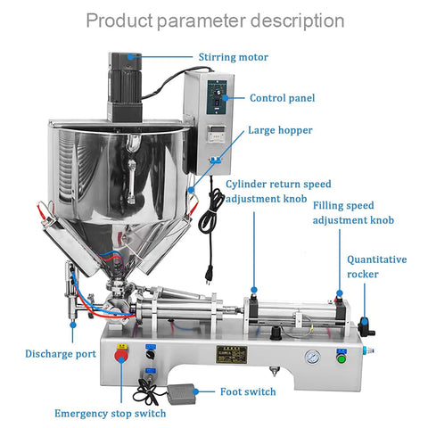 Heavy Duty Single Head Paste And Liquid Filling Machine With Heating Mixing Hopper And Anti Drip Piston Setup close-up with control panel and large hopper.