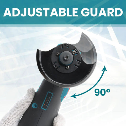 Adjustable guard on cordless 3 inch angle grinder with 12V brushless motor portable cutoff tool kit, angle shown at 90 degrees.